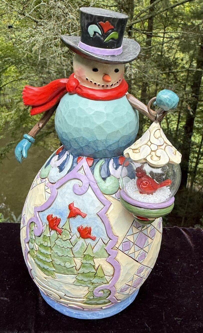 Jim Shore Winter Beauty Snowman w/Cardinal Red Bird Lantern MIB